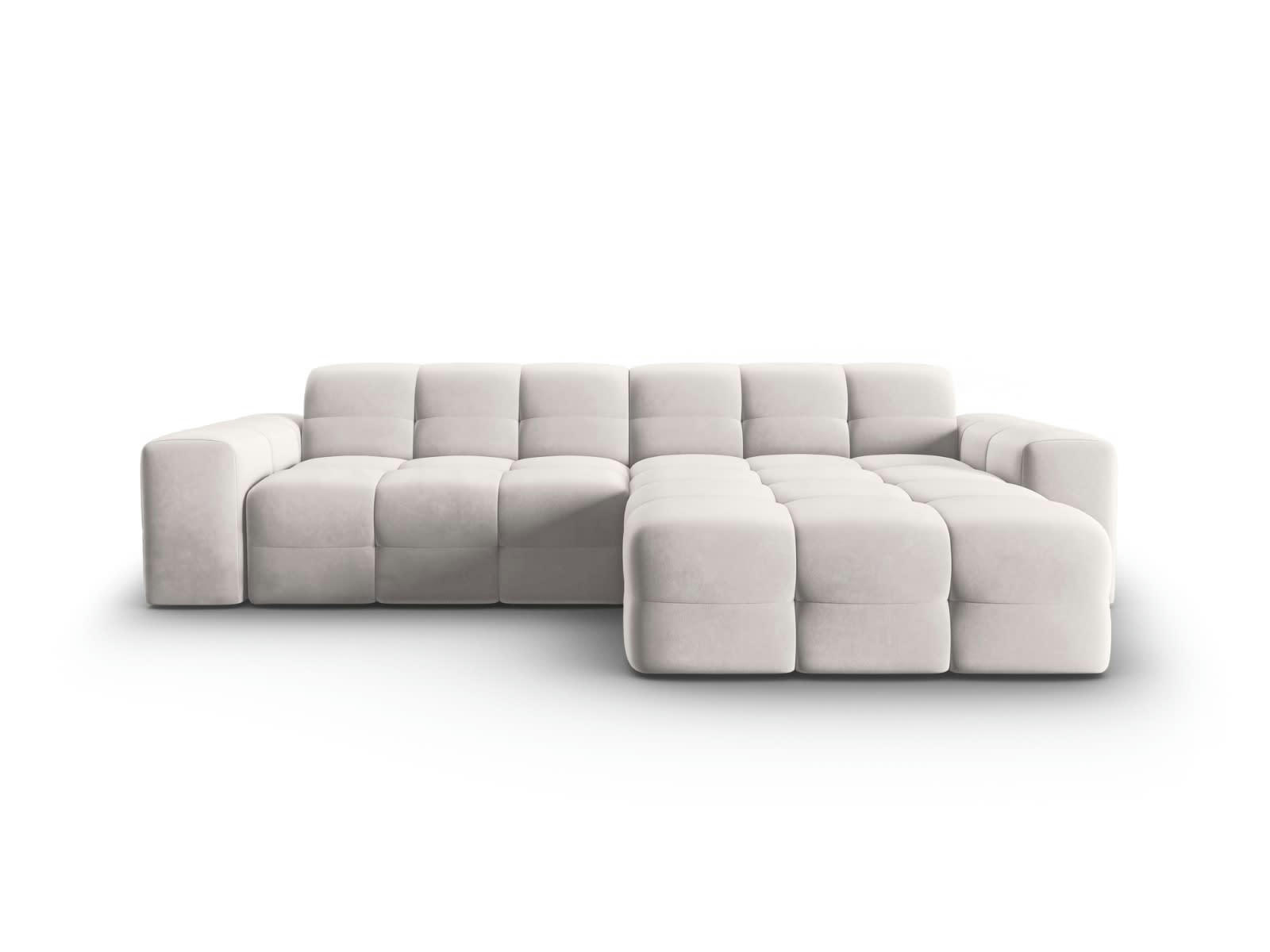 KENDAL - Canapé d'angle droit 4 places en tissu velours gris clair