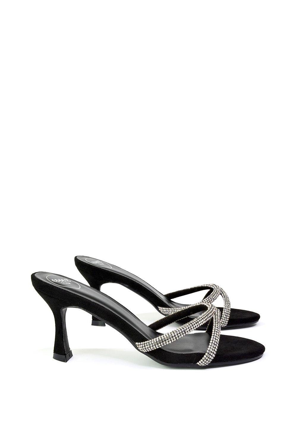XY London Abby' Strappy Diamante Stiletto Heel Sandal Mules
