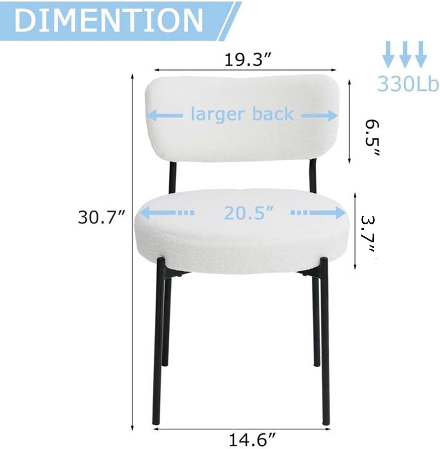 White Boucle Dining Chairs Set of 4, Mid Century Modern Dining Room Chair with Curved Backrest & Metal Legs, Round Upholstered Dining Chairs for Kitchen, Living Room