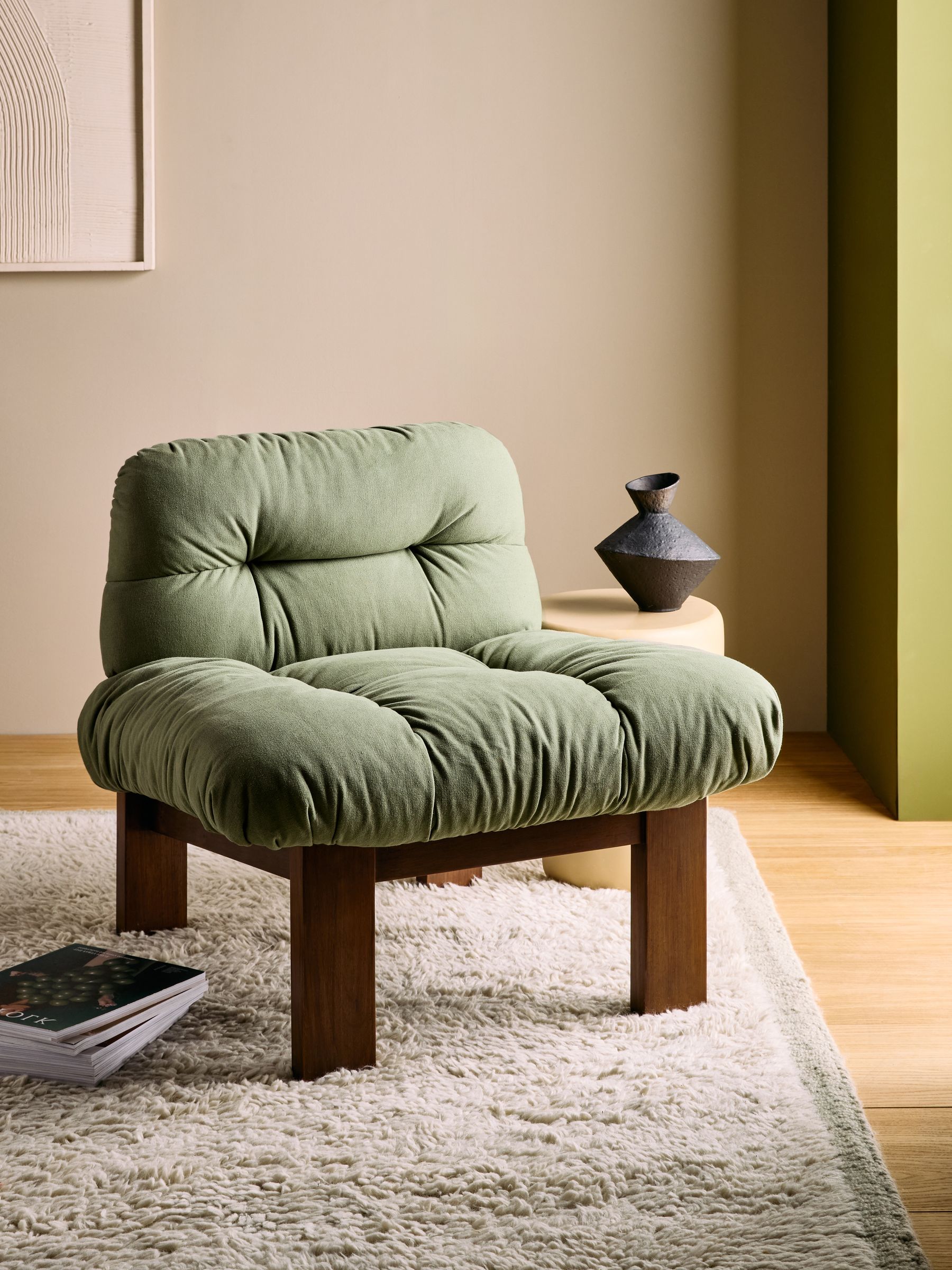 Fran Accent Chair in Olive Green Cotton Linen Blend