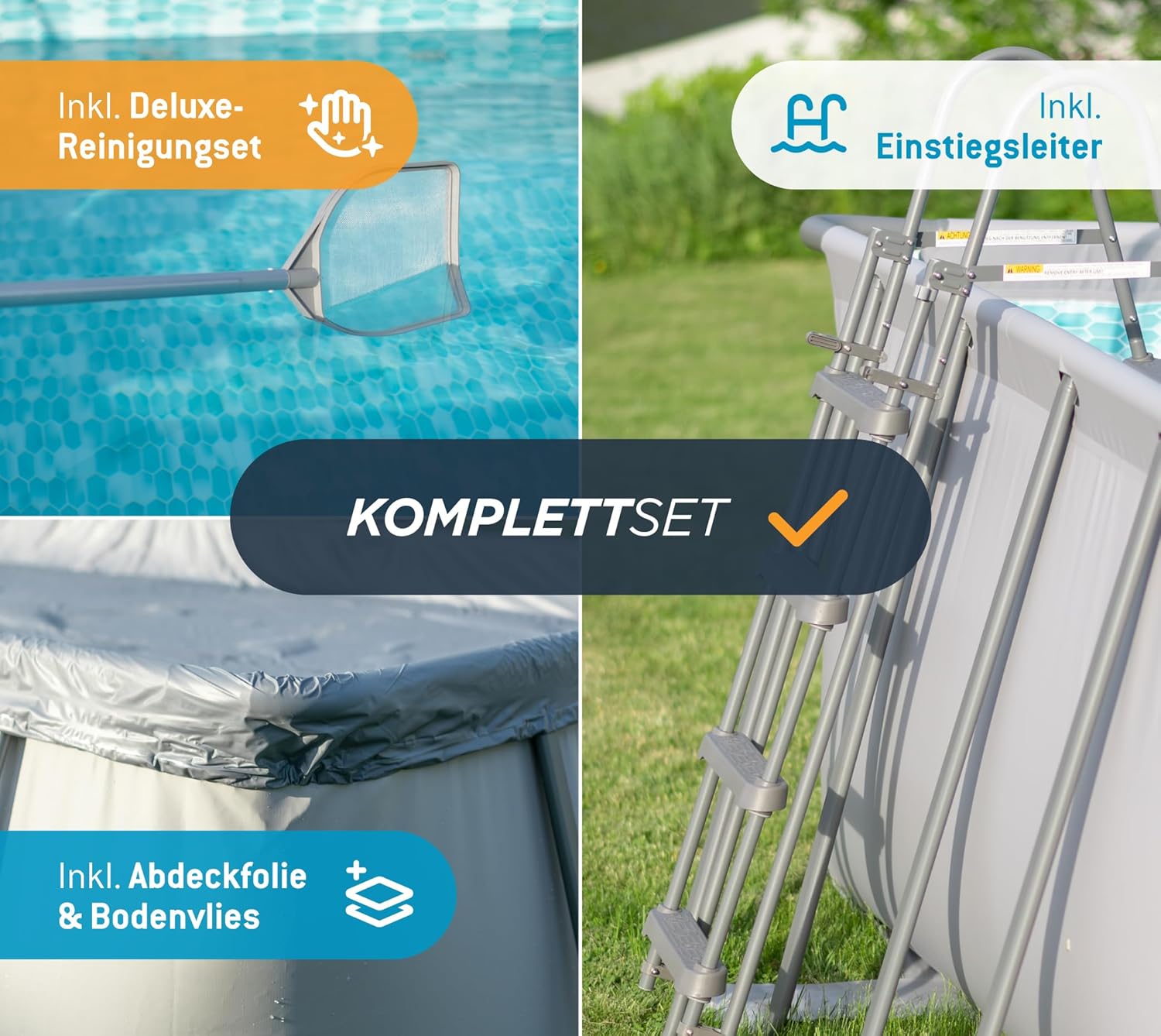 Summer Waves Frame Pool Complete Set. Rectangular 732 x 366 x 132 cm. Grey