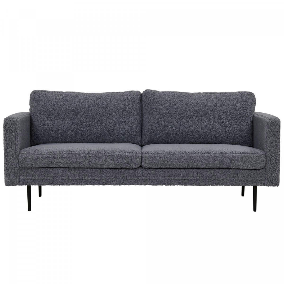 LINCOLN - Canapé droit 2 places en tissu bouclé doux gris foncé