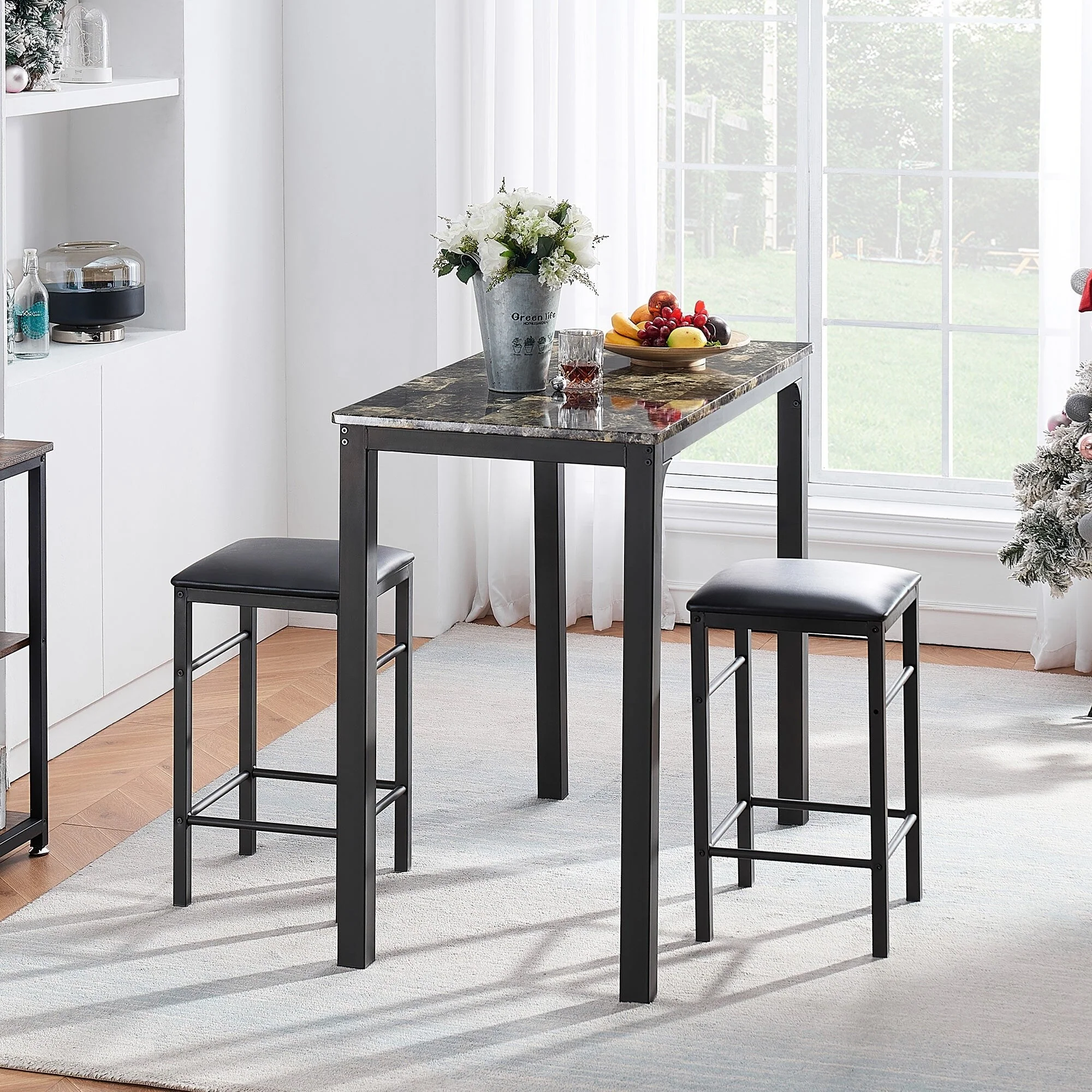 VECELO 3-Pieces Modern Counter Dining Set with Bar Stools Set of 2, Counter Height Dining Set for Kitchen