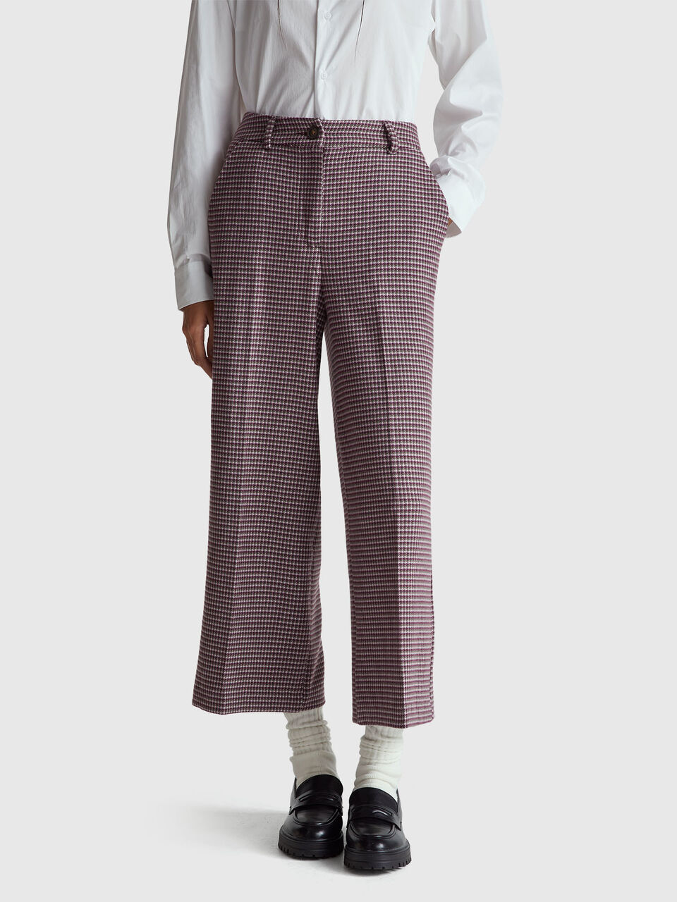 Wide leg houndstooth trousers