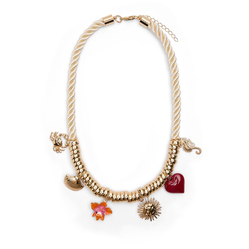 Manfield Beige touwketting met gouden hangers