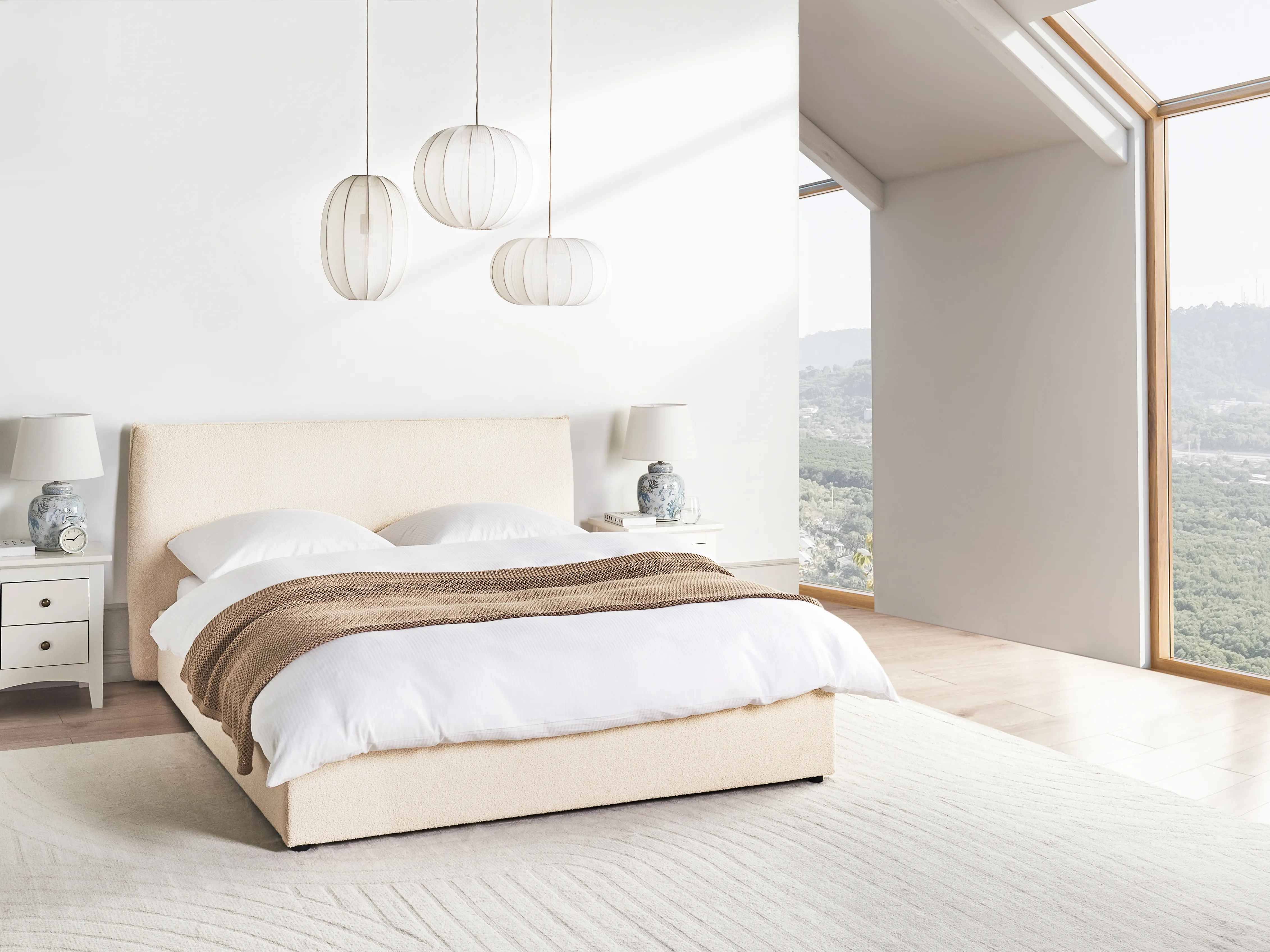 Ottoman Bed Boucle LAVAUR 160 x 200 cm (EU King Size) Beige