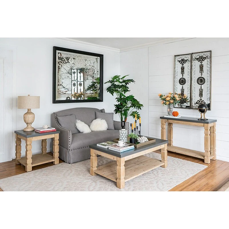 Fir Wood Coffee Table with 2-Levels Shelving