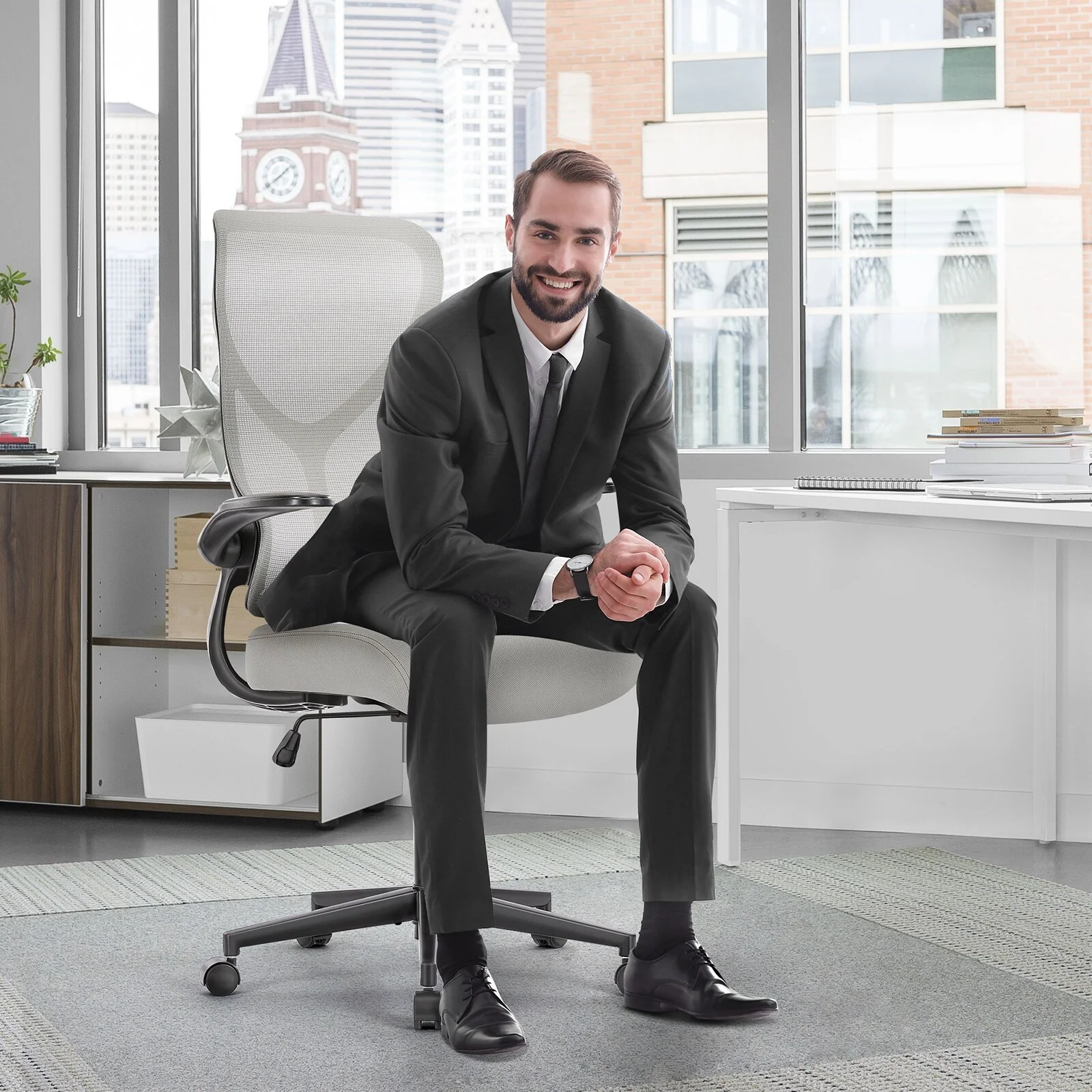Adjustable Home Computer Chair with Padded Armrests