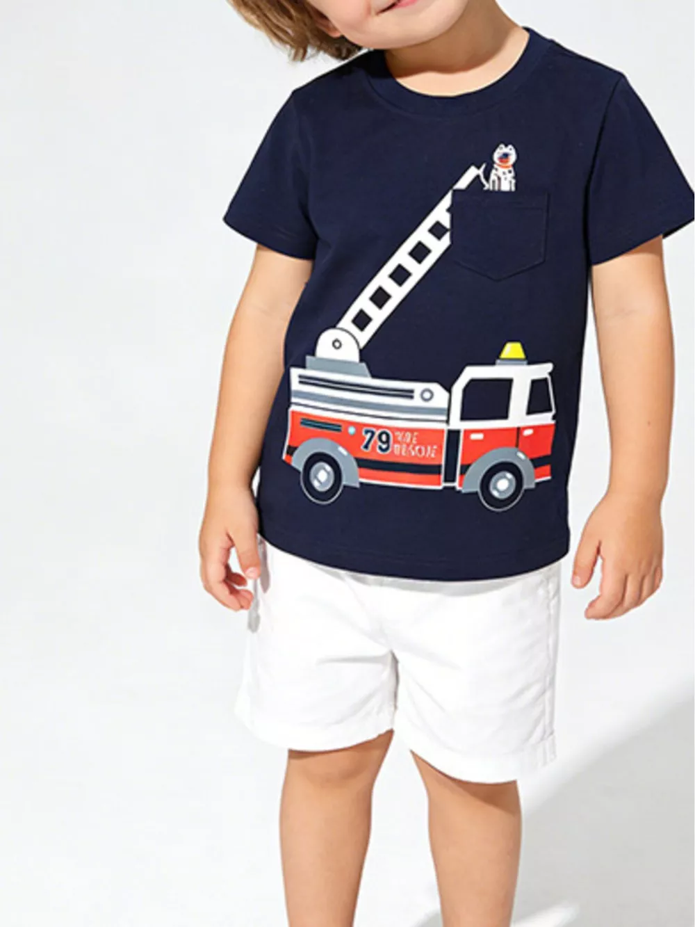 Children's Fire Truck Graphic Crew Neck T-Shirt