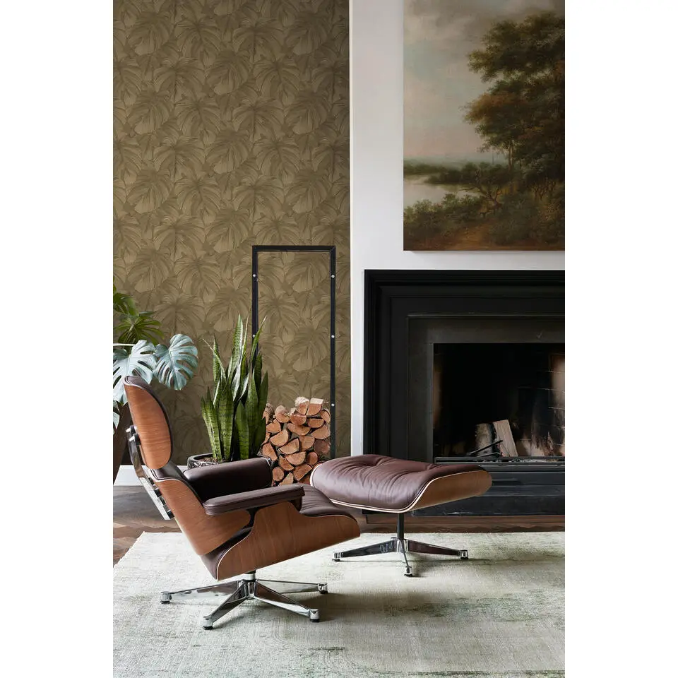 Origin Wallcoverings behang 3D-motief bladeren bruin - 50 x 900 cm