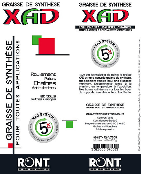 Graisse XAD de synthèse 200gr cartouche RontProduction