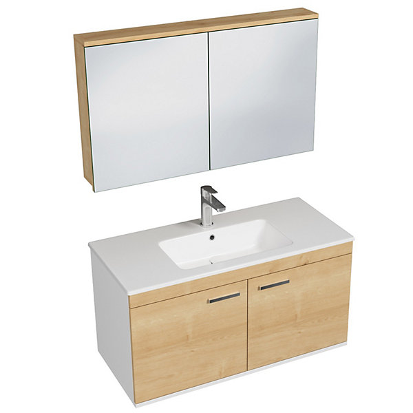 Meuble salle de bain RUBITE simple vasque 2 portes Chêne clair L. 100 cm   miroir armoire - Saniverre