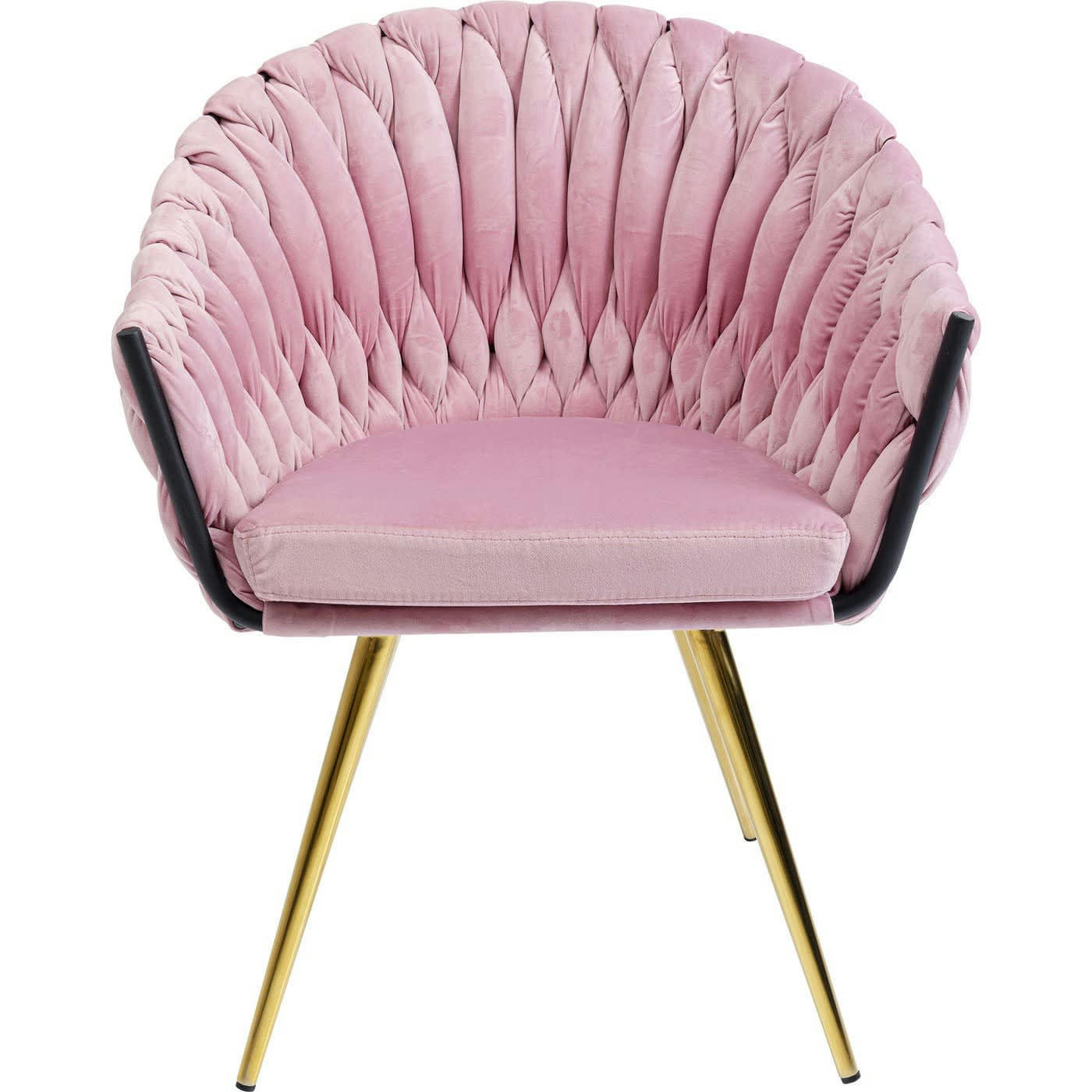 KNOT - Chaise avec accoudoirs en velours rose et acier doré