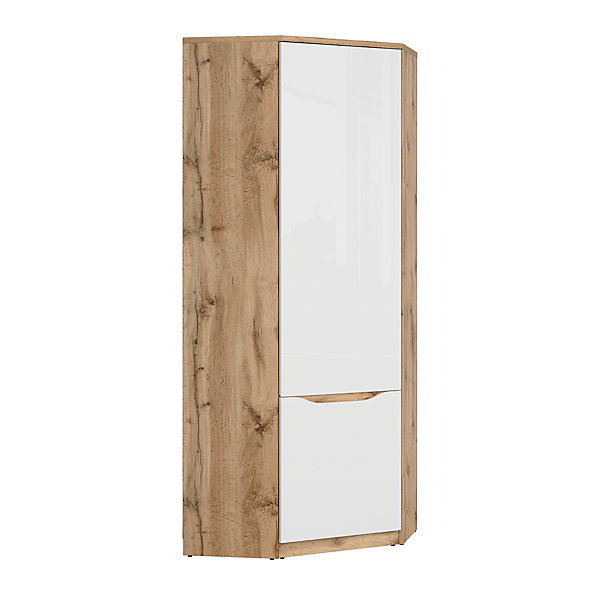 Armoire d'angle 1 porte June Blanc et Bois