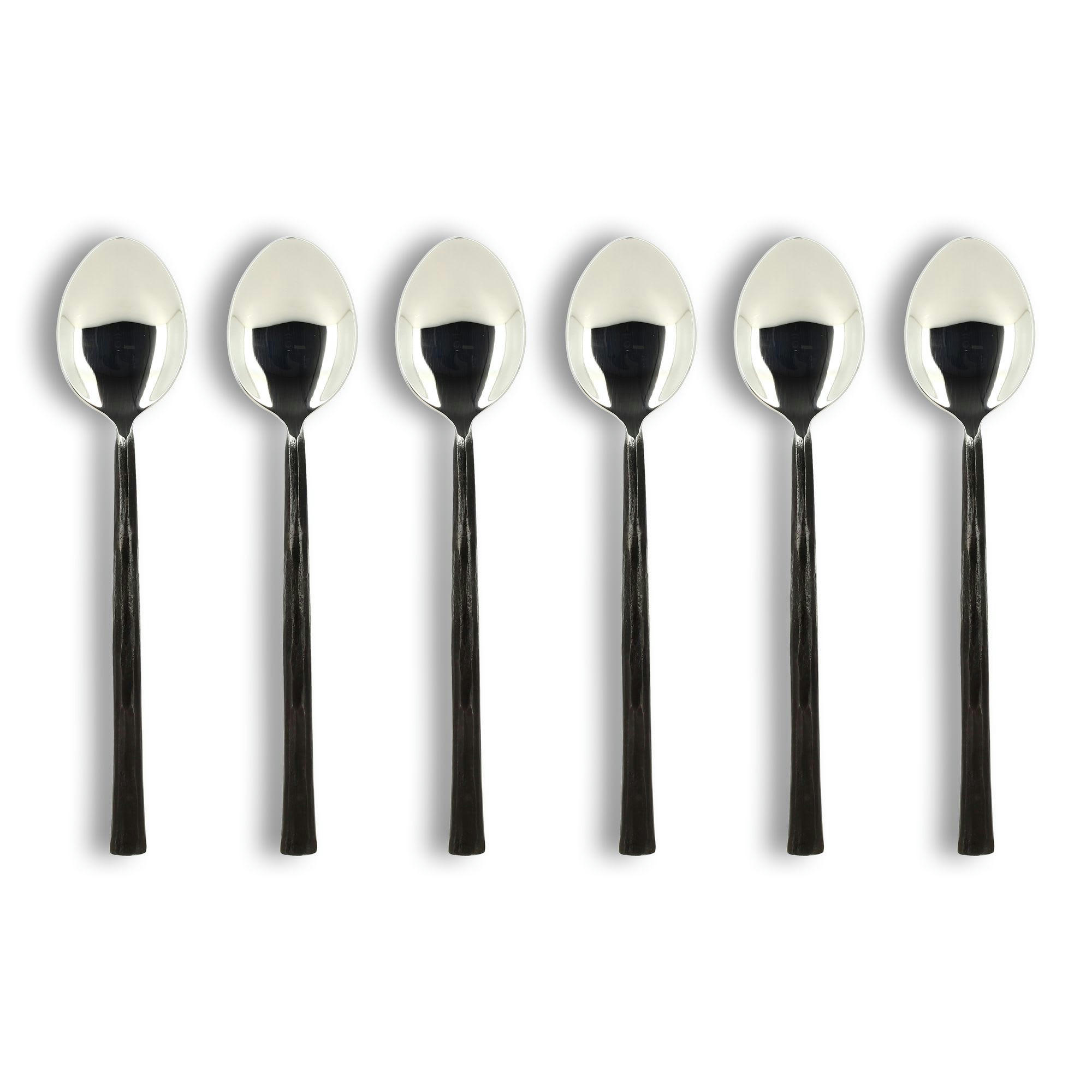 KHOS - Lot de 6 cuillères de table en acier inoxydable argent et noir