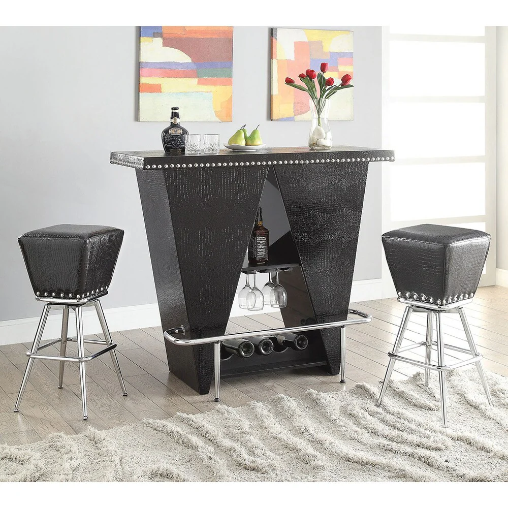 Patrick Black Faux Leather, MDF, Metal Bar Table