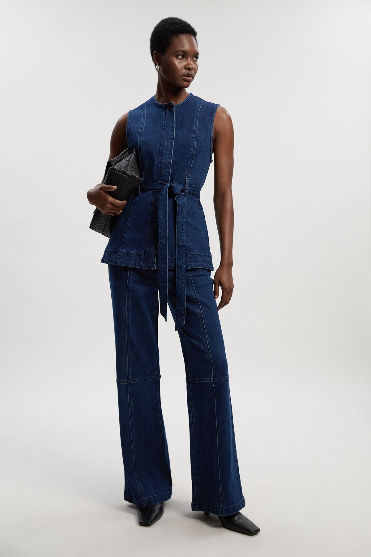 KarenMillen Denim Sleeveless Belted Jacket