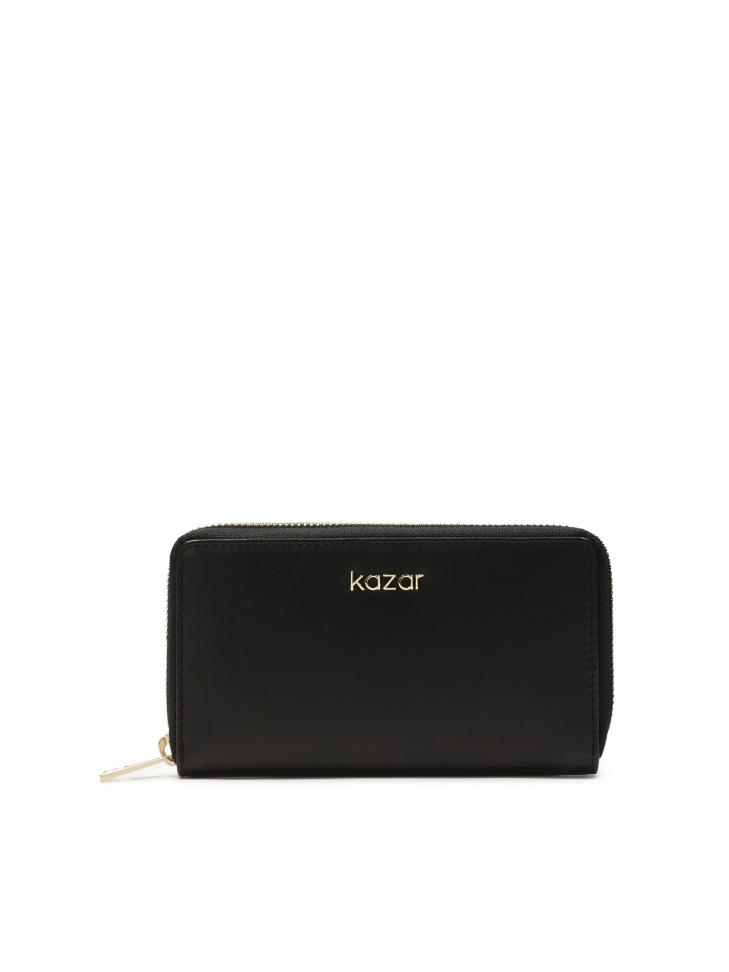 Black leather wallet with zipper