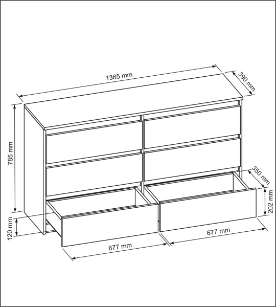 Komoda 6 szuflad 140cm dąb sonoma front biały szafka salonu sypialni