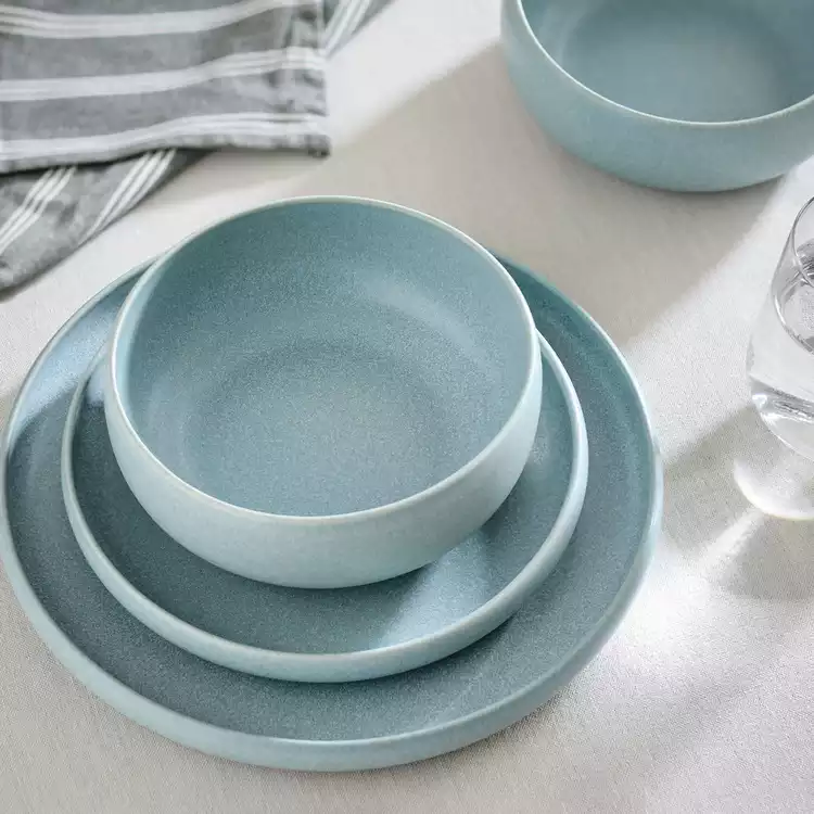 Habitat 12 Piece Reactive Stoneware Dinner Set - Blue
