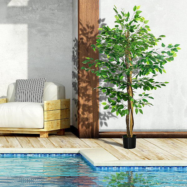 Lot de 2 plantes artificielles arbres ficus H.1,50 m tronc branches liane lichen feuilles grand réalisme pot inclus