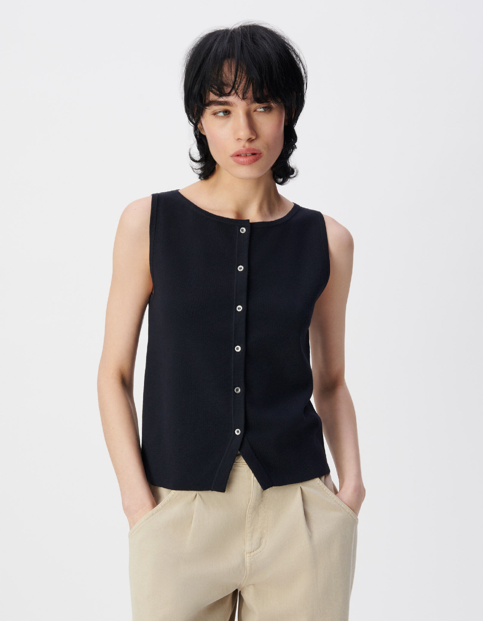 Cardigan sans manches marine tricot Femme