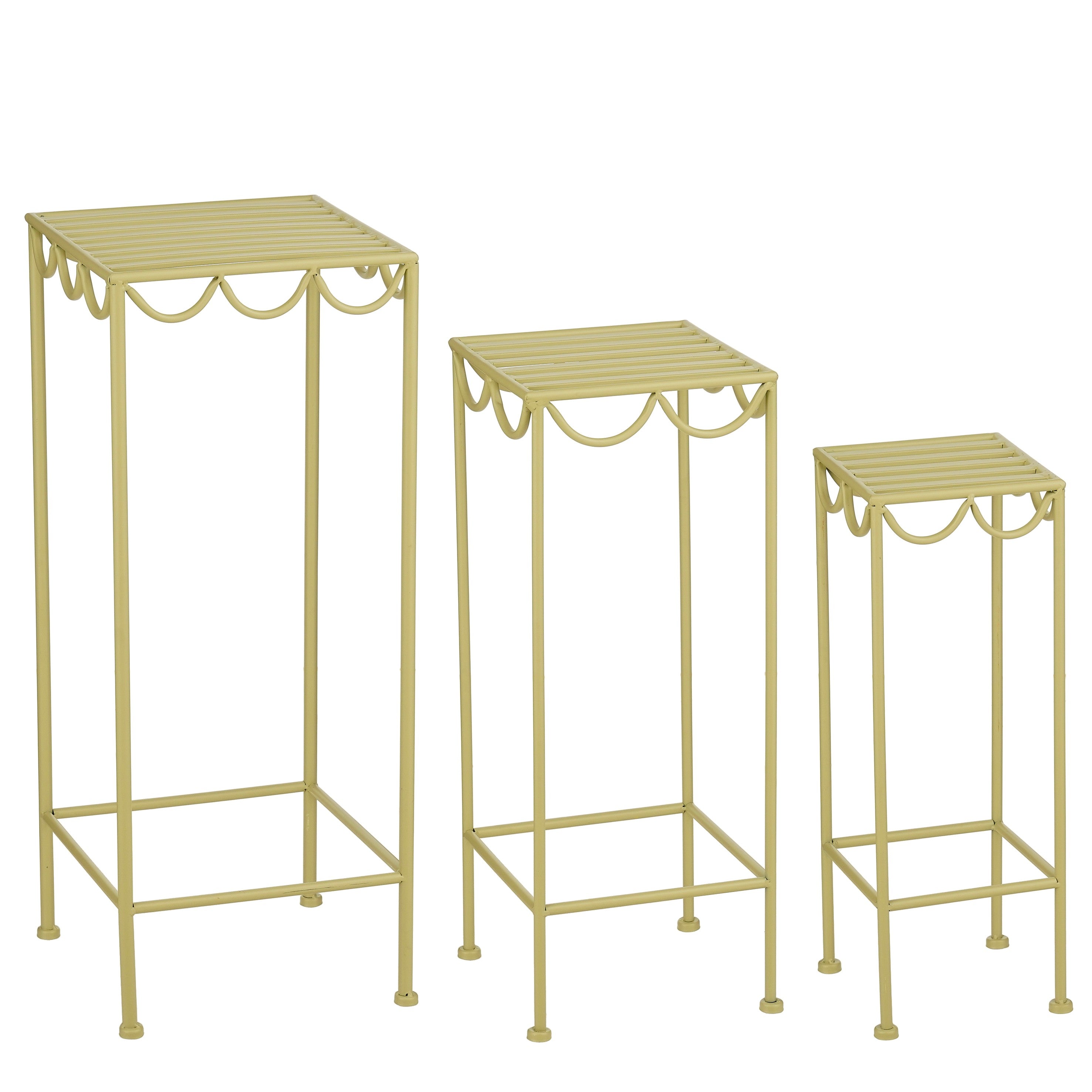 Mica Decorations Rosalie Planttafel voor Buiten - Plantenrek Set van 3 - Plantenstandaard voor Kamerplanten - Inklapbaar - IJzer - Lichtgroen