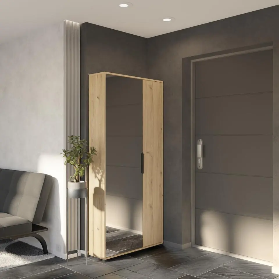 CALICOSY - Schoenenkast en 1 spiegel EBONY - 23,9x82,9x178,4 cm