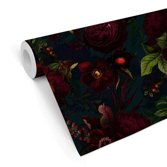 Vliestapete »Vintage Vliestapete«, Barock Rosen Blüten dunkel, mehrfarbig, matt