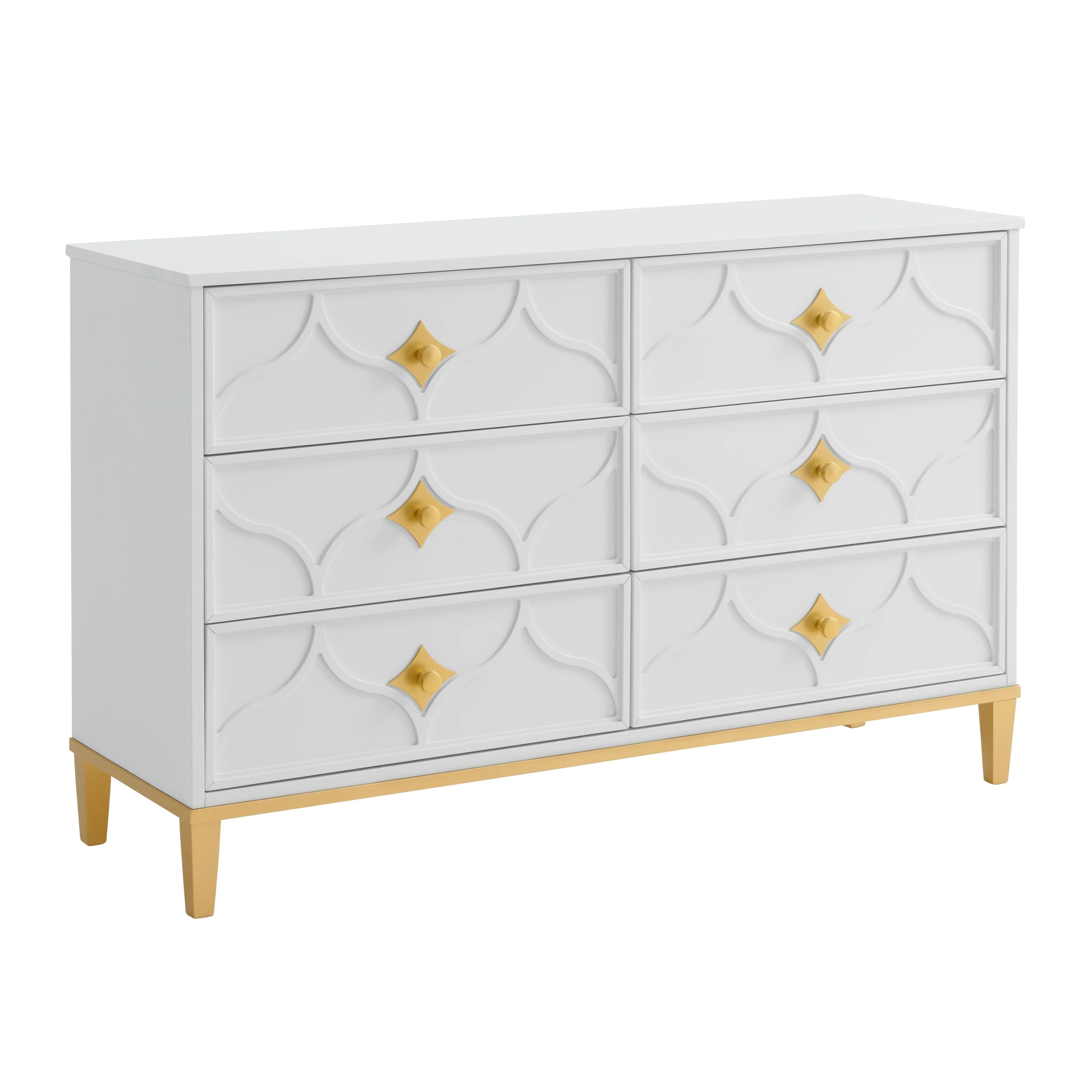 Emma 6 Drawer Dresser in White and Gold by Martin Svensson Home