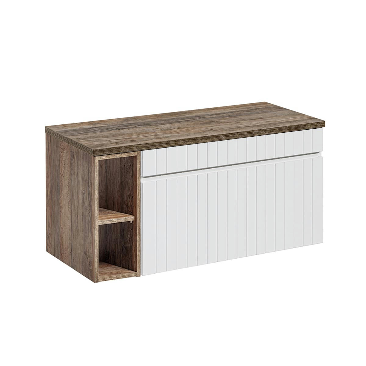 - Meuble simple vasque 100cm 2 niches blanc naturel et noir