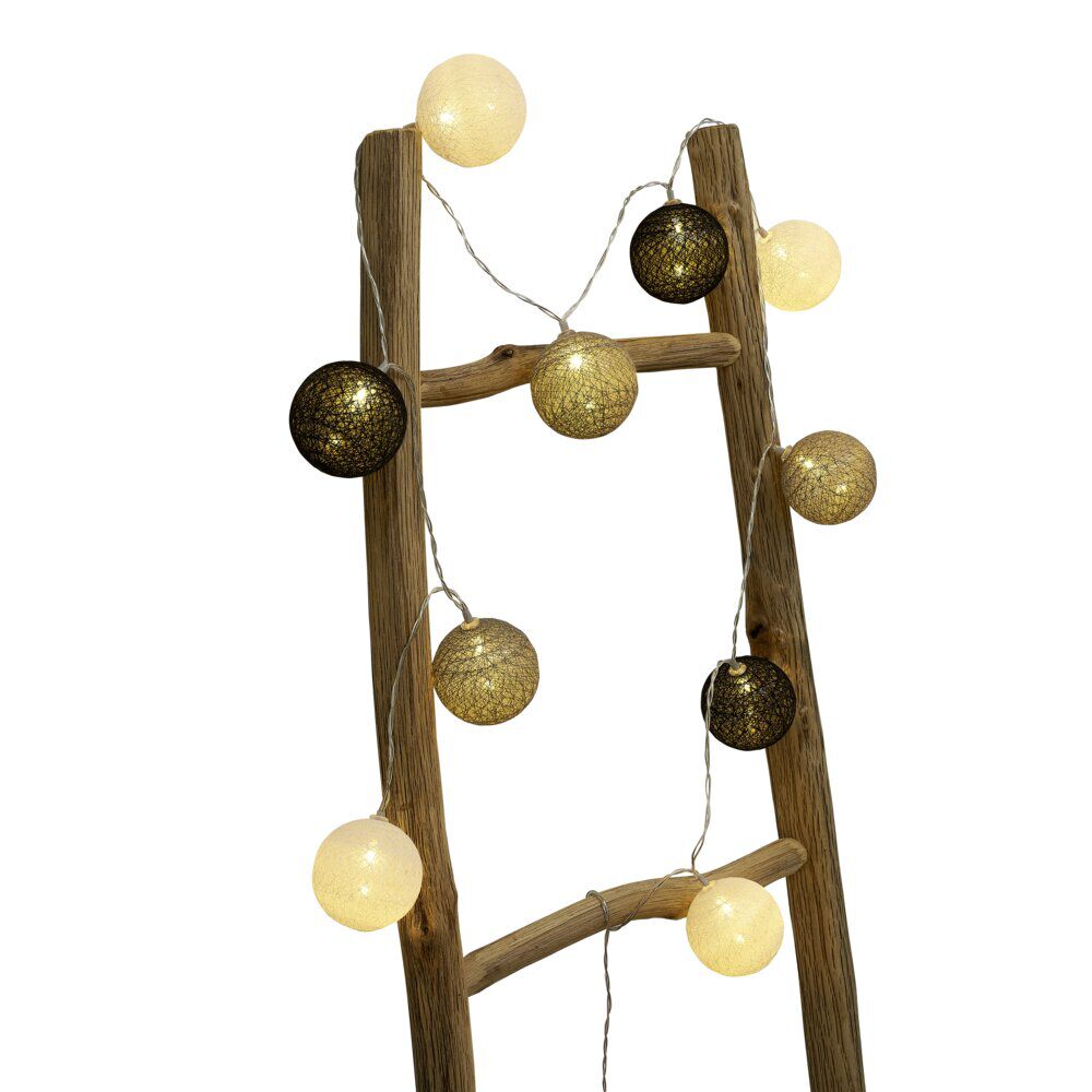 Guirlande lumineuse 10 boules beige noir marron L165cm
