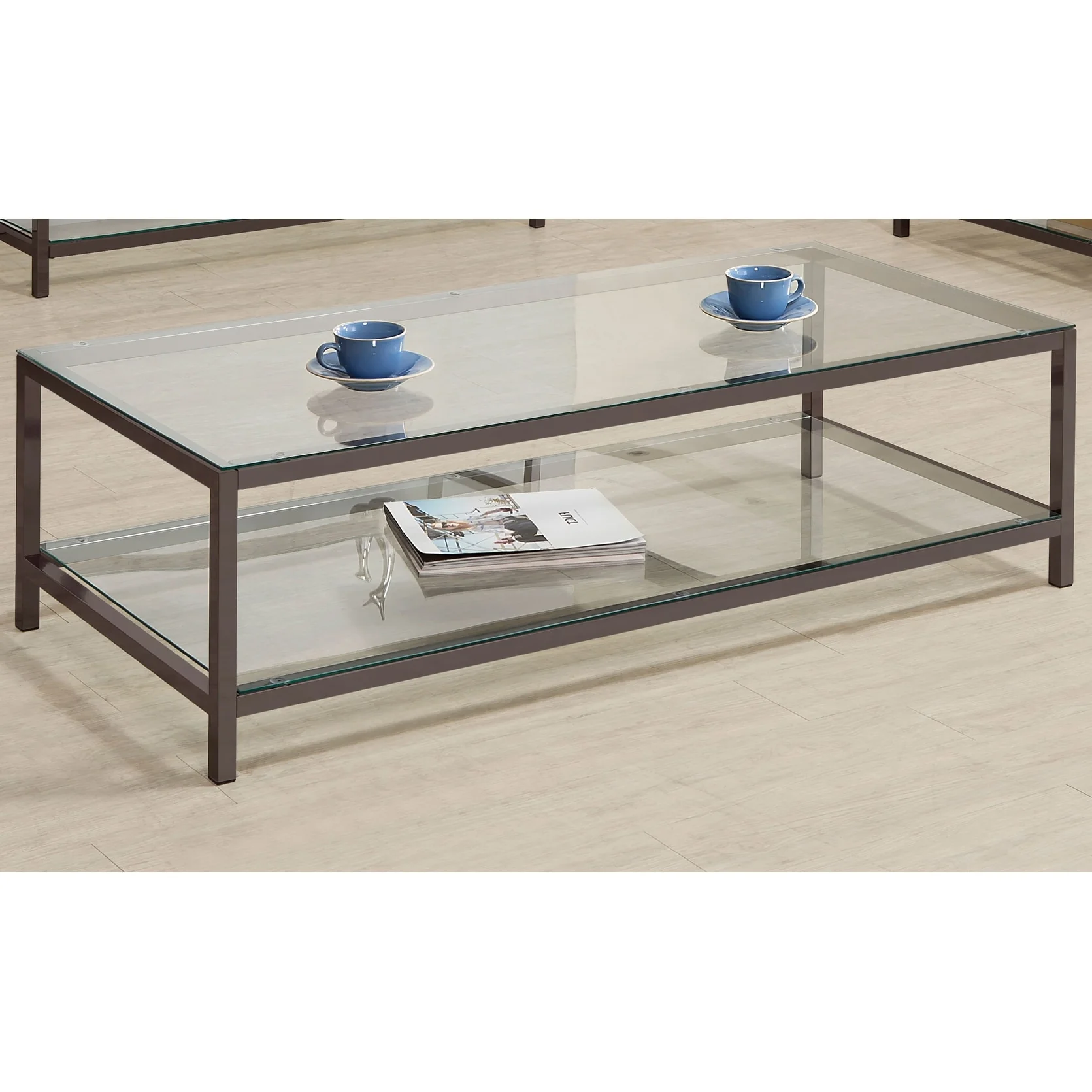 Trini 1-shelf Glass Top Coffee Table Black Nickel
