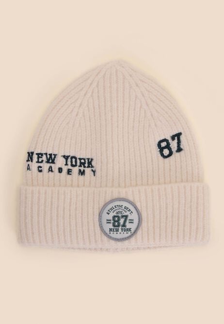 Older Girls Cream Varsity Beanie Hat