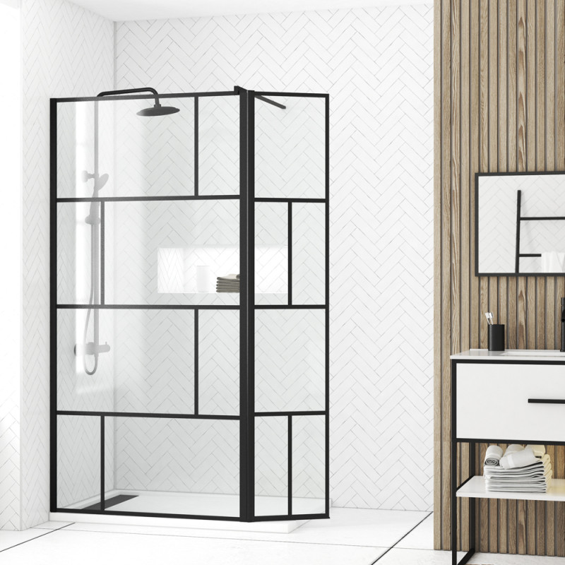 Paroi de douche avec volet Bricks noir 100   40 x 195 cm AURLANE
