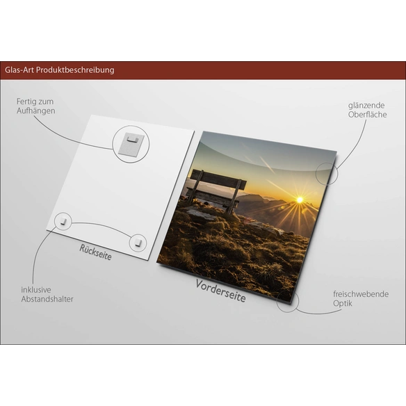 Glasbild »Bench   Horizon«, mehrfarbig, Digitaldruck
