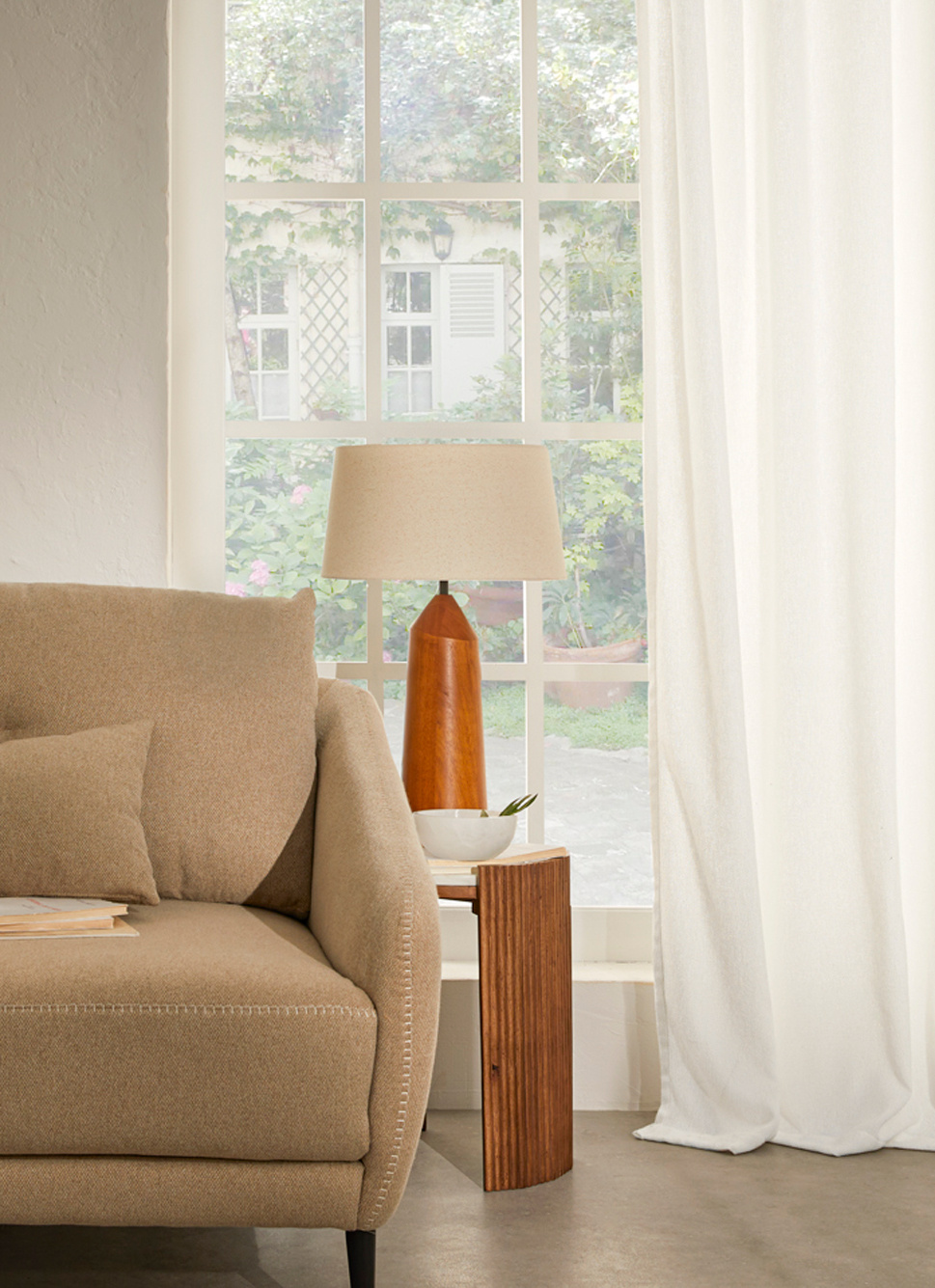 LAMPE à POSER BURO BOIS MARRON/ÉCRU