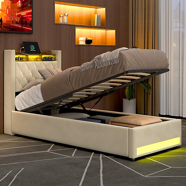Cadre de lit 160x200 cm gris en velours avec tête de lit ergonomique et sommier à lattes pour chambre ou hôtel