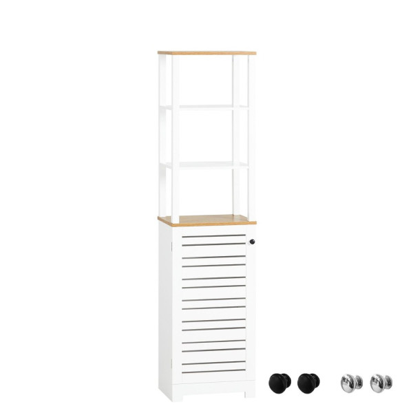 SoBuy Słupek łazienkowy z 1 drzwiami Biały 40x30x160cm Rustykalny BZR43-W
