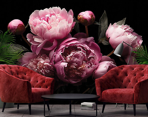 Papier Peint Panoramique Intissé Fleurs Pivoines Rose - 300x210 cm - Papier Peint Chambre et salon