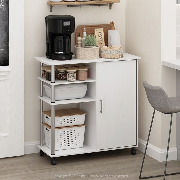 Furinno Helena 4-Tier Utility Kitchen Island and Storage Cart on wheels with Stainless Steel Tubes