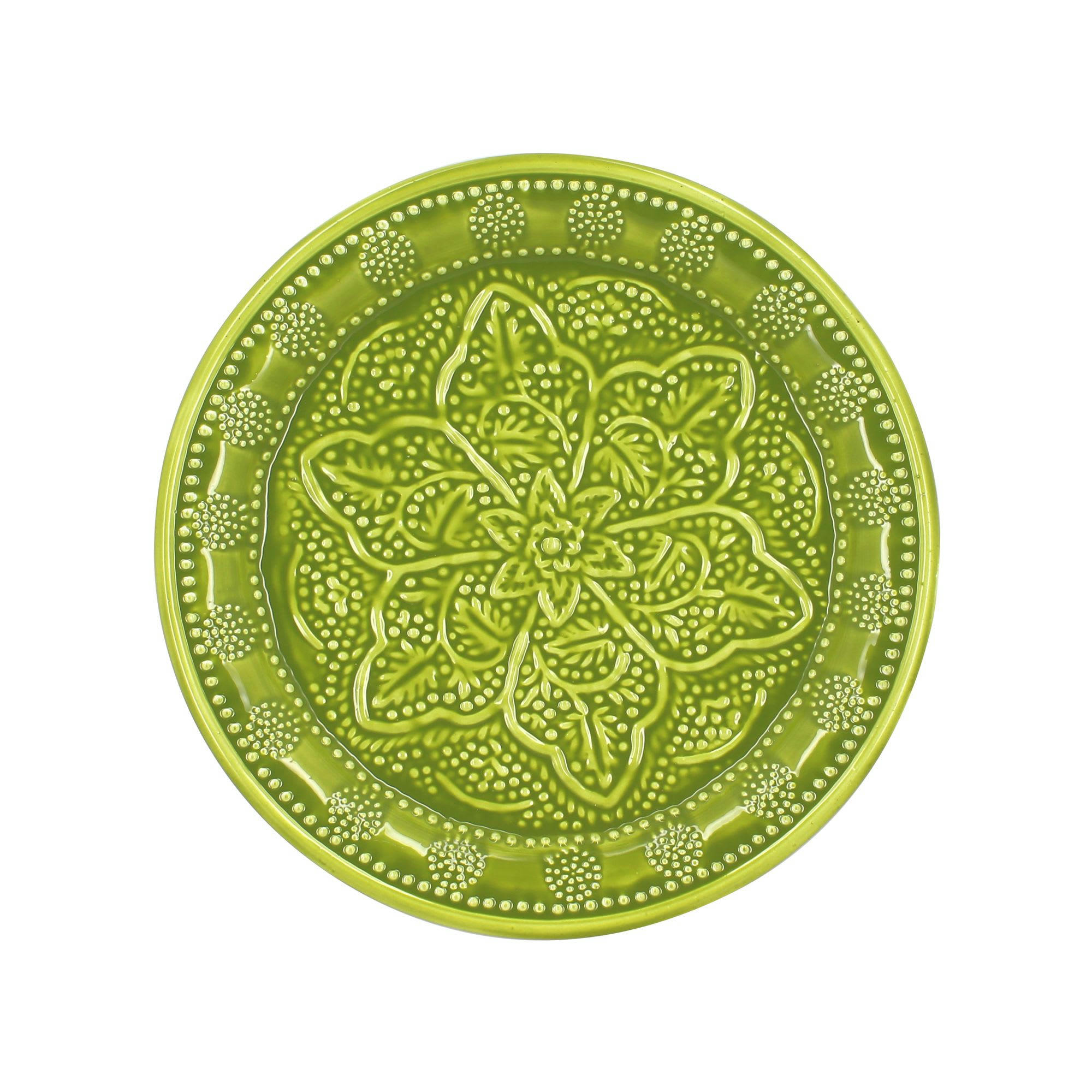 BOMBAY - Plateau rond en métal émaillé vert Ø32,5cm