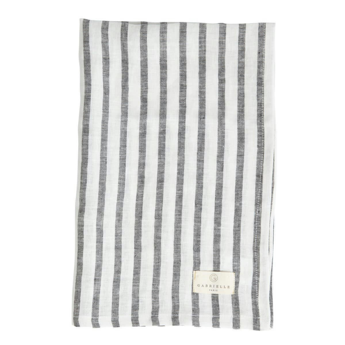 LES ESSENTIELS - Torchon en lin lavé larges rayures noir/crème 45x70