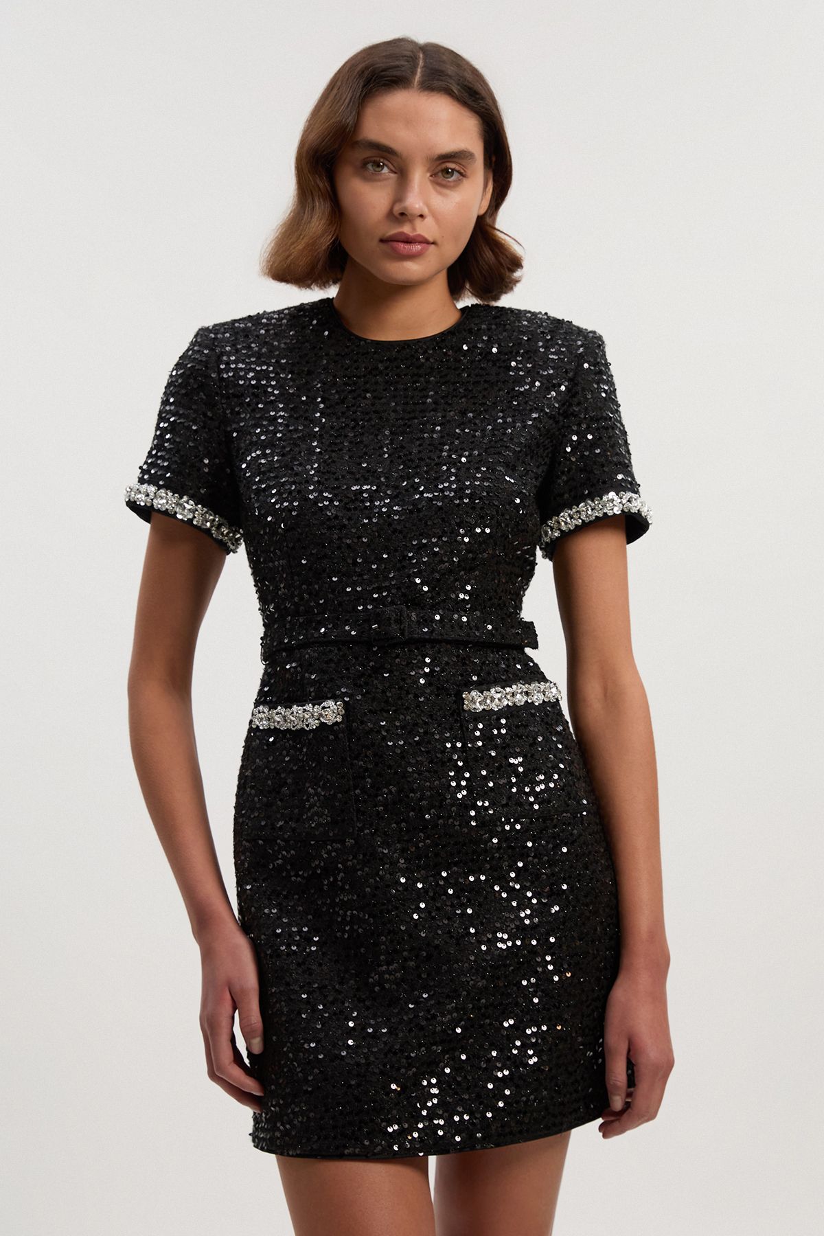 KarenMillen Tailored Sequin Tweed Embellished Mini Dress