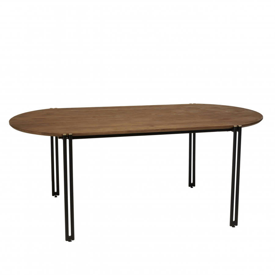 ALIDA - Table à manger ovale plateau bois de teck recyclé L200