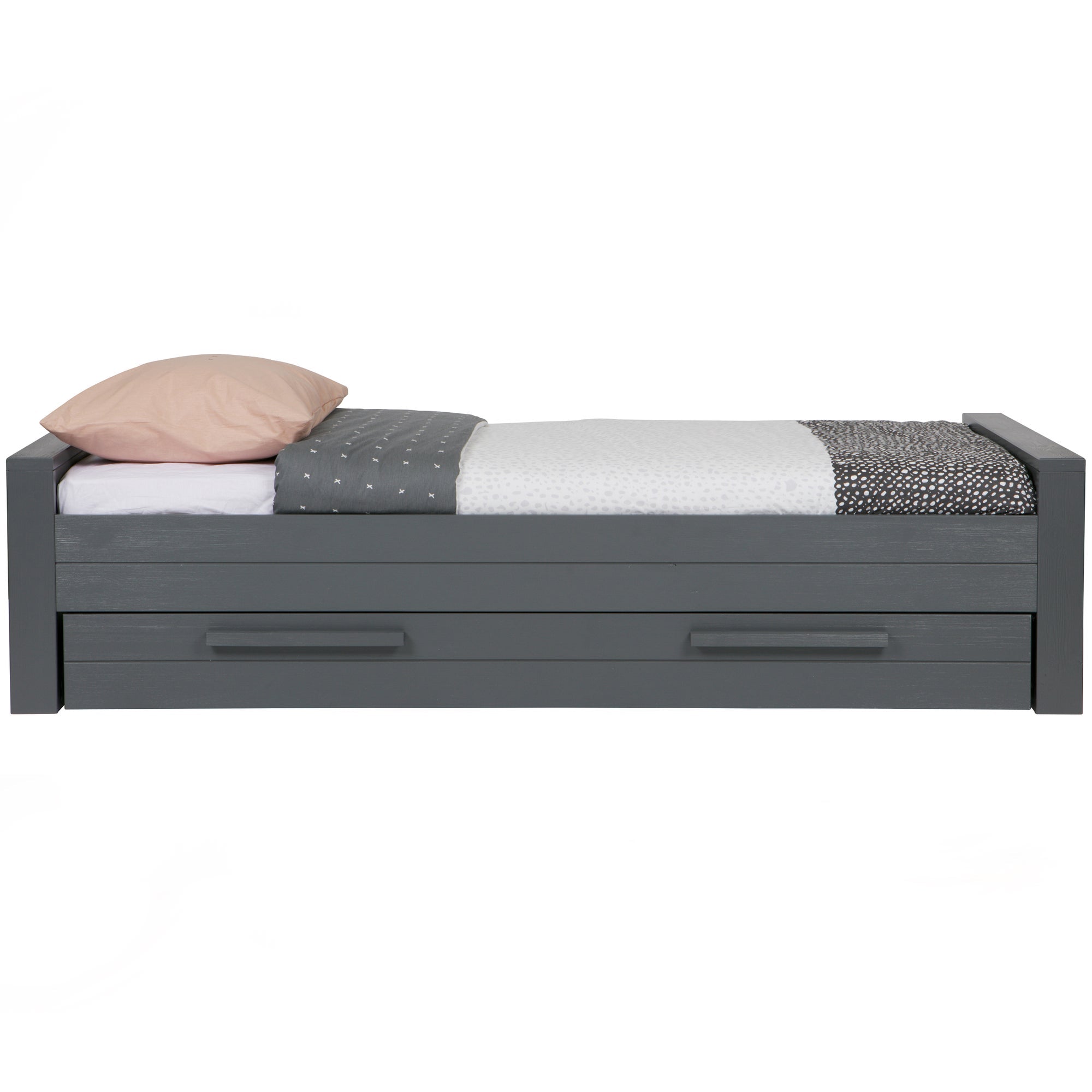 WOOOD bed incl. bedlade/lattenrol Dennis - Grenen - Staalgrijs - 219x95