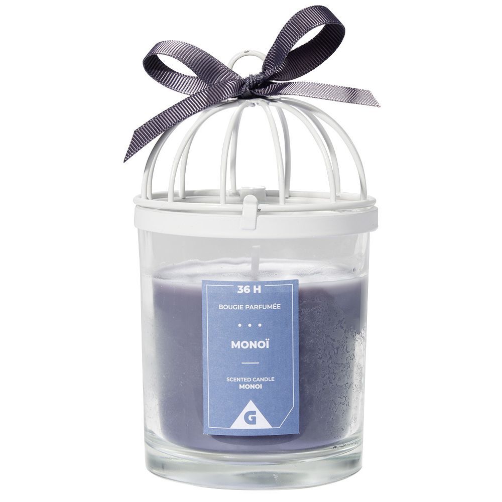 Bougie cage à oiseau bleue senteur monoï 36H