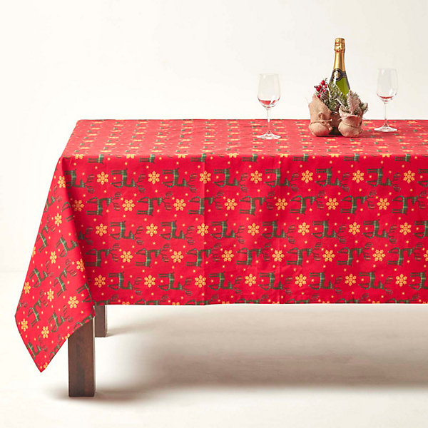 Nappe de table noël en 100% coton - Rennes rouge - 178 x 305 cm - HOMESCAPES - Lavable en machine