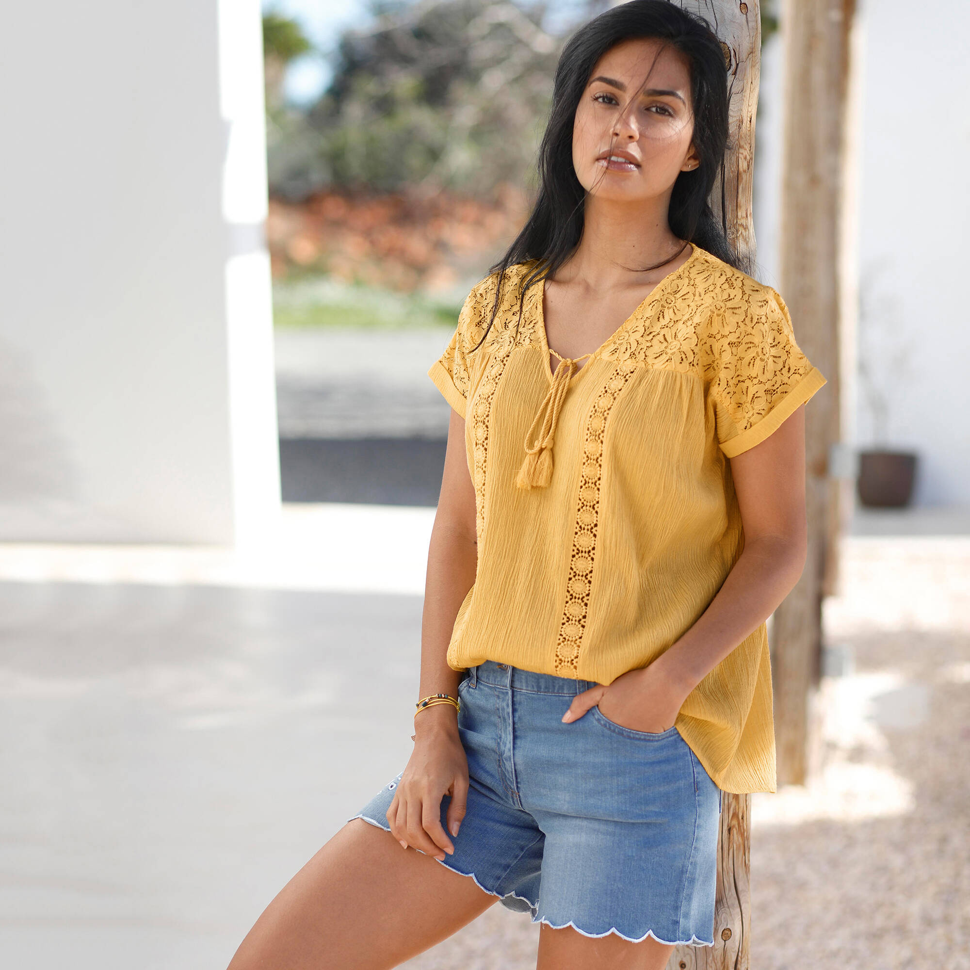 Blouse macramé, crépon coton
