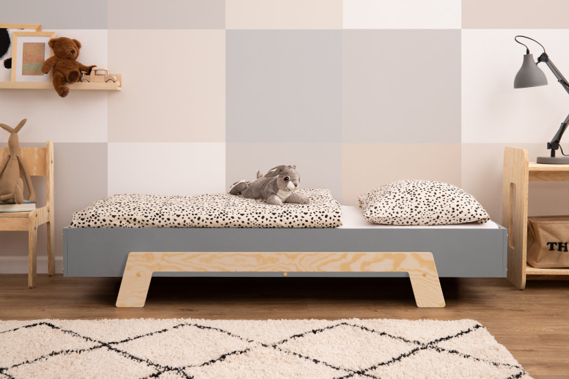 Łóżko pojedyncze drewniane PUZZLE Szare - SMARTWOOD®